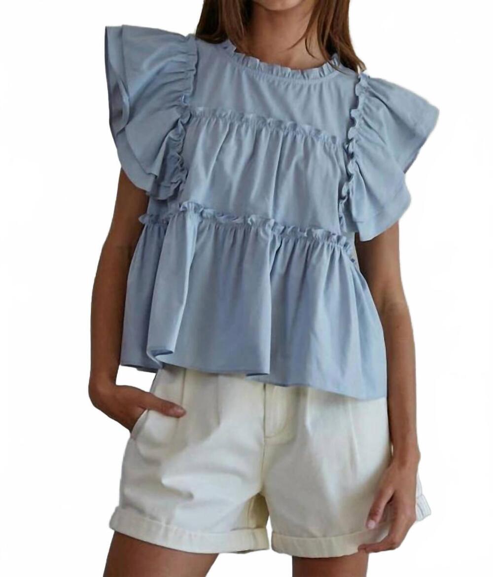 NEW BY TOGETHER santee ruffle top in dusty blue